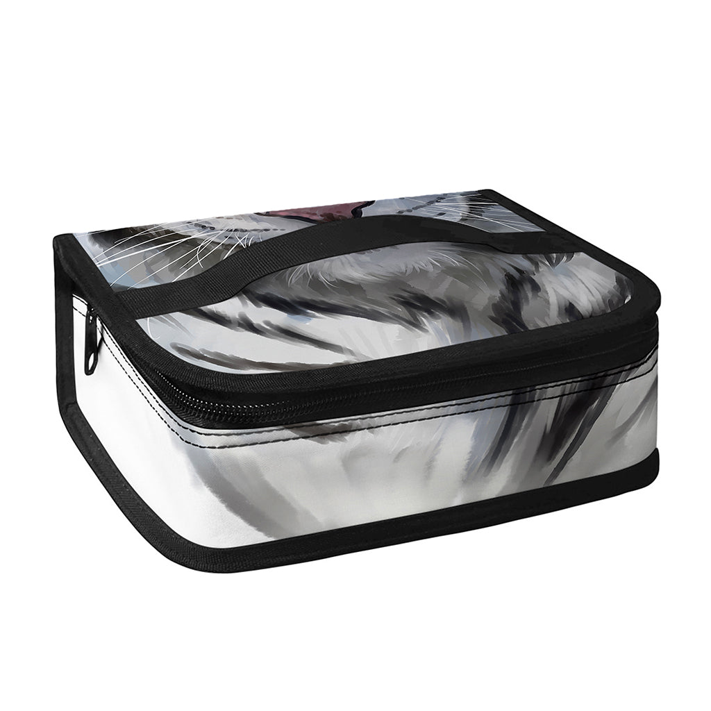 Watercolor White Bengal Tiger Print Small Lunch Bag