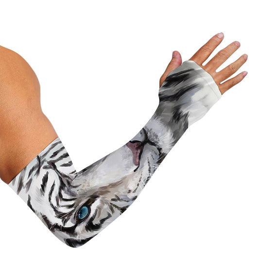 Watercolor White Bengal Tiger Print Sun Protection Arm Sleeves