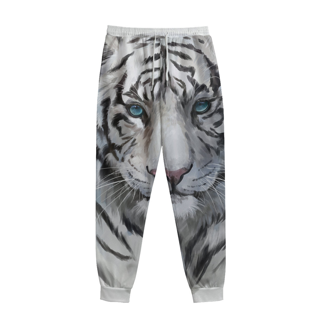 Watercolor White Bengal Tiger Print Sweatpants