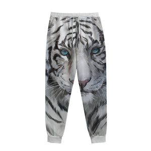 Watercolor White Bengal Tiger Print Sweatpants