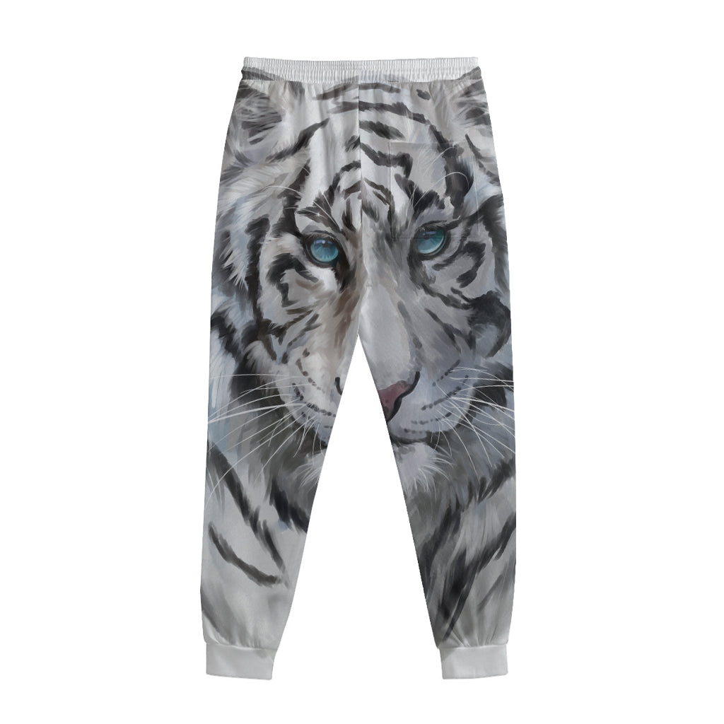 Watercolor White Bengal Tiger Print Sweatpants