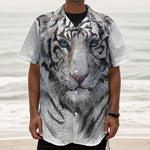 Watercolor White Bengal Tiger Print Textured Short Sleeve Shirt