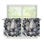 Watercolor White Bengal Tiger Print Tier Curtains