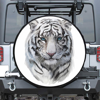 Watercolor White Bengal Tiger Print Tire Cover