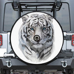 Watercolor White Bengal Tiger Print Tire Cover With Camera Hole