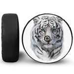 Watercolor White Bengal Tiger Print Tire Cover With Camera Hole