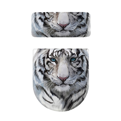 Watercolor White Bengal Tiger Print Toilet Lid And Tank Cover Set