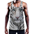 Watercolor White Bengal Tiger Print Men's Workout Tank Top