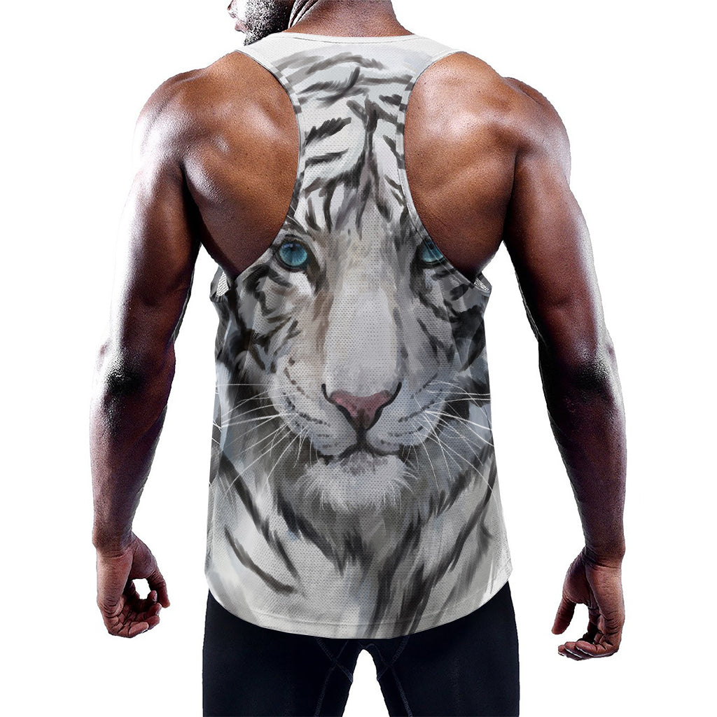 Watercolor White Bengal Tiger Print Training Tank Top