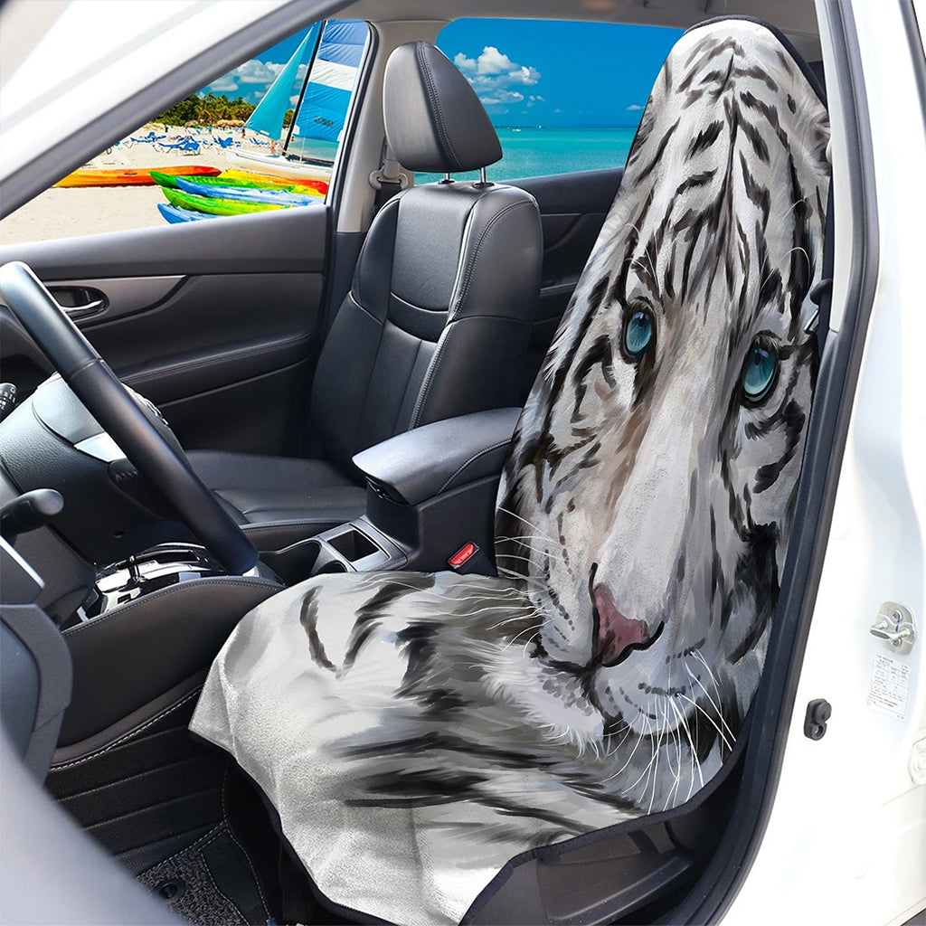 Watercolor White Bengal Tiger Print Waterproof Car Seat Cover