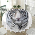 Watercolor White Bengal Tiger Print Waterproof Round Tablecloth