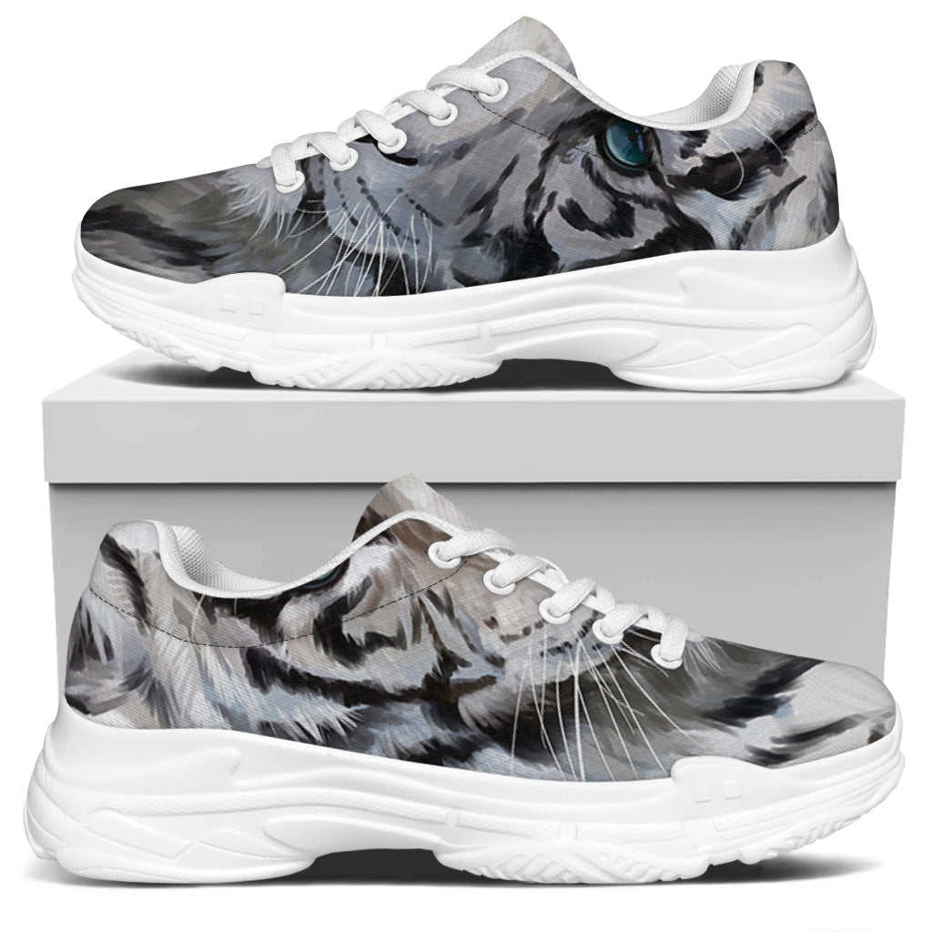 Watercolor White Bengal Tiger Print White Chunky Shoes