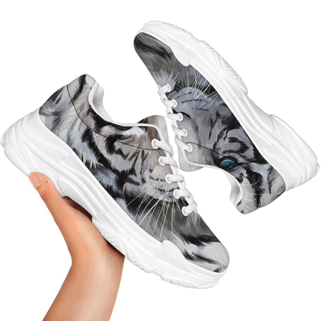 Watercolor White Bengal Tiger Print White Chunky Shoes