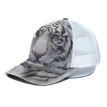 Watercolor White Bengal Tiger Print White Mesh Trucker Cap