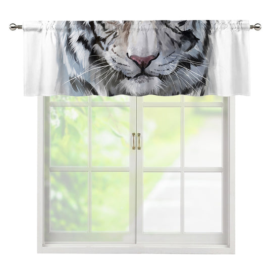 Watercolor White Bengal Tiger Print Window Valance