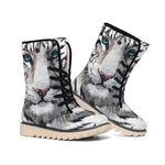 Watercolor White Bengal Tiger Print Winter Boots