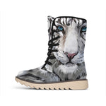 Watercolor White Bengal Tiger Print Winter Boots