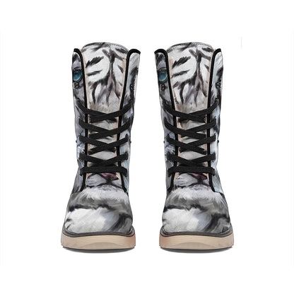 Watercolor White Bengal Tiger Print Winter Boots