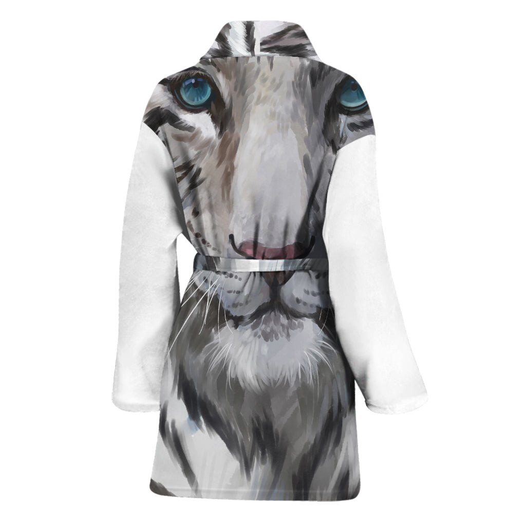 Watercolor White Bengal Tiger Print Women's Bathrobe