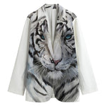 Watercolor White Bengal Tiger Print Women's Blazer