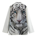 Watercolor White Bengal Tiger Print Women's Blazer