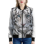 Watercolor White Bengal Tiger Print Women's Bomber Jacket