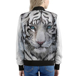 Watercolor White Bengal Tiger Print Women's Bomber Jacket