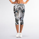 Watercolor White Bengal Tiger Print Women's Capri Leggings
