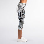 Watercolor White Bengal Tiger Print Women's Capri Leggings