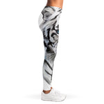 Watercolor White Bengal Tiger Print Women's Leggings