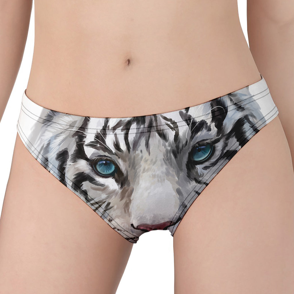 Watercolor White Bengal Tiger Print Women's Panties