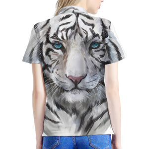 Watercolor White Bengal Tiger Print Women's Polo Shirt