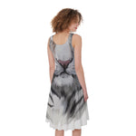 Watercolor White Bengal Tiger Print Women's Sleeveless Dress
