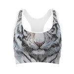 Watercolor White Bengal Tiger Print Women's Sports Bra