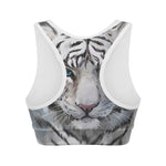 Watercolor White Bengal Tiger Print Women's Sports Bra