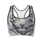 Watercolor White Bengal Tiger Print Women's Sports Bra