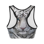 Watercolor White Bengal Tiger Print Women's Sports Bra