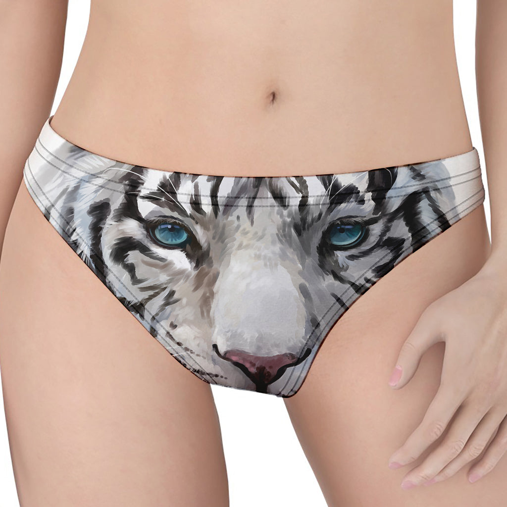 Watercolor White Bengal Tiger Print Women's Thong