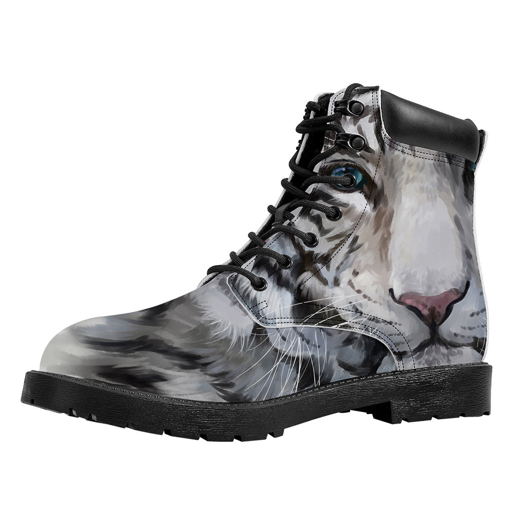 Watercolor White Bengal Tiger Print Work Boots