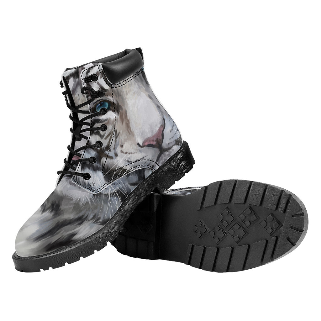 Watercolor White Bengal Tiger Print Work Boots