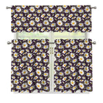 Watercolor White Daisy Pattern Print 3 Piece Kitchen Curtains