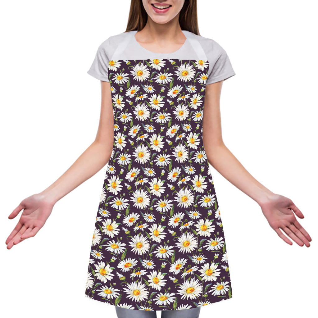 Watercolor White Daisy Pattern Print Adjustable Apron