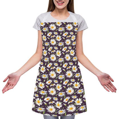 Watercolor White Daisy Pattern Print Adjustable Apron