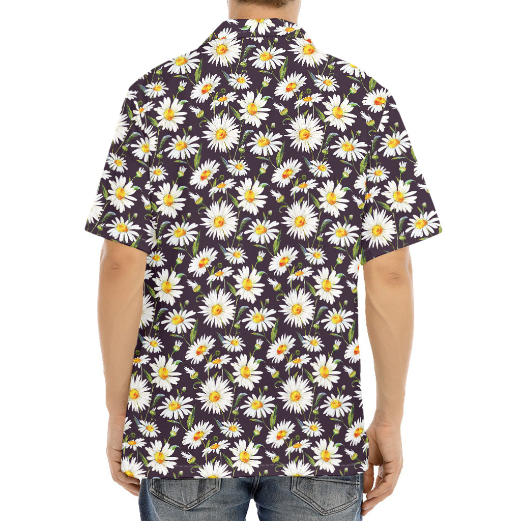 Watercolor White Daisy Pattern Print Aloha Shirt