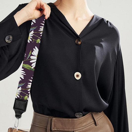 Watercolor White Daisy Pattern Print Bag Strap