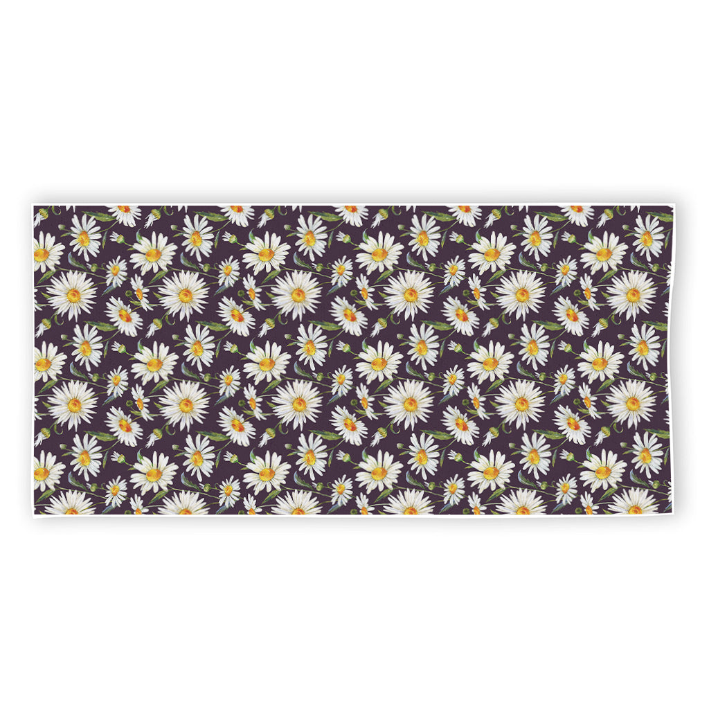 Watercolor White Daisy Pattern Print Beach Towel