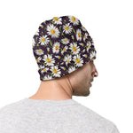 Watercolor White Daisy Pattern Print Beanie