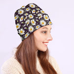 Watercolor White Daisy Pattern Print Beanie