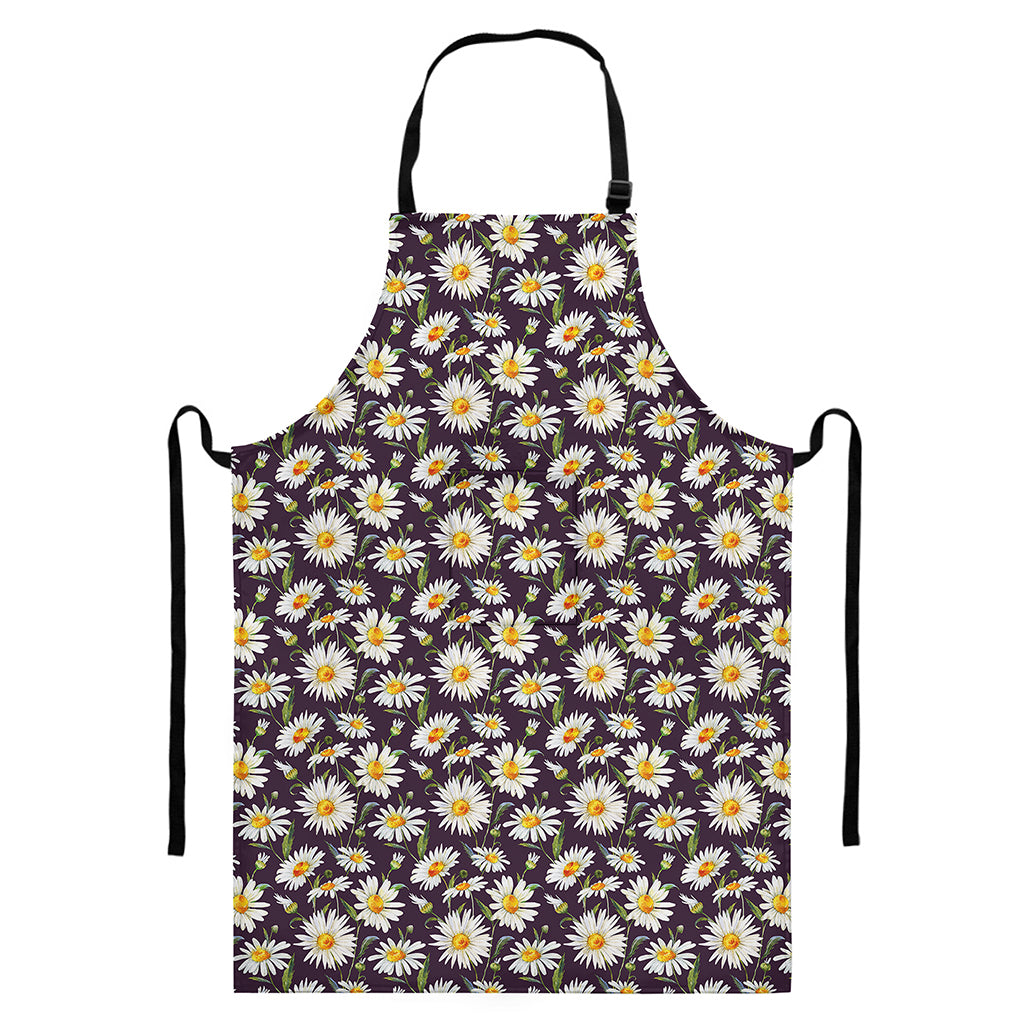 Watercolor White Daisy Pattern Print Bib Apron With Pocket