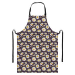 Watercolor White Daisy Pattern Print Bib Apron With Pocket